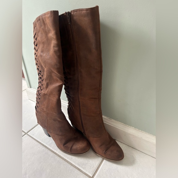 Furgalicious Women's Brown Braided Shaft Mid-Calf Boots - Picture 3 of 10